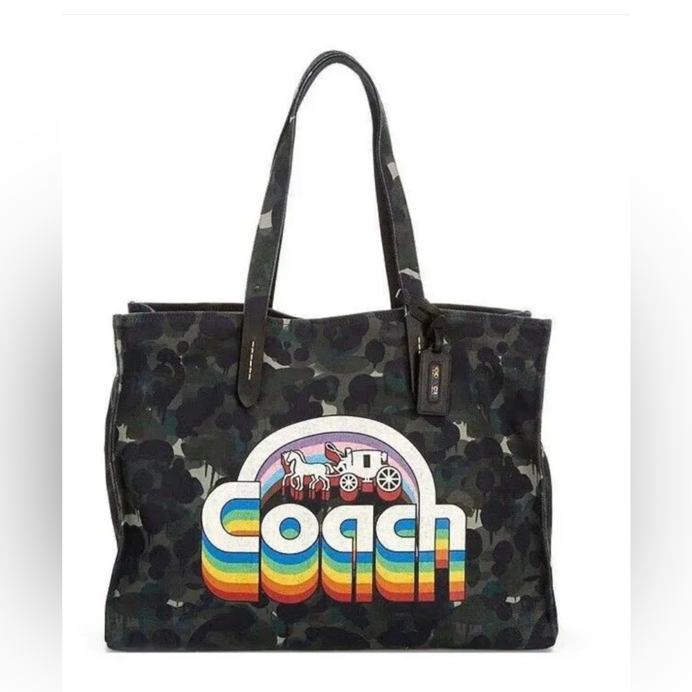 Coach CA303 Women's Large Tote Bag - Green/Blue Multi